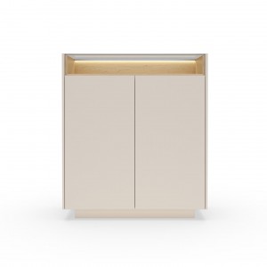 Hohe Kommode für das Wohnzimmer KIRO zweitürig mit Glasplatte LED Beige + Cremona Eiche 5/9