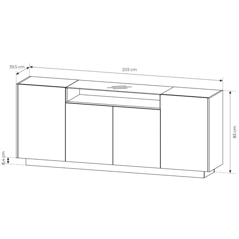 Breite Kommode 203 cm KIRO viertürig mit LED-Beleuchtung Beige + Cremona Eiche 4/9