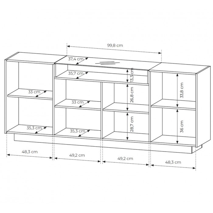 Breite Kommode 203 cm KIRO viertürig mit LED-Beleuchtung Beige + Cremona Eiche