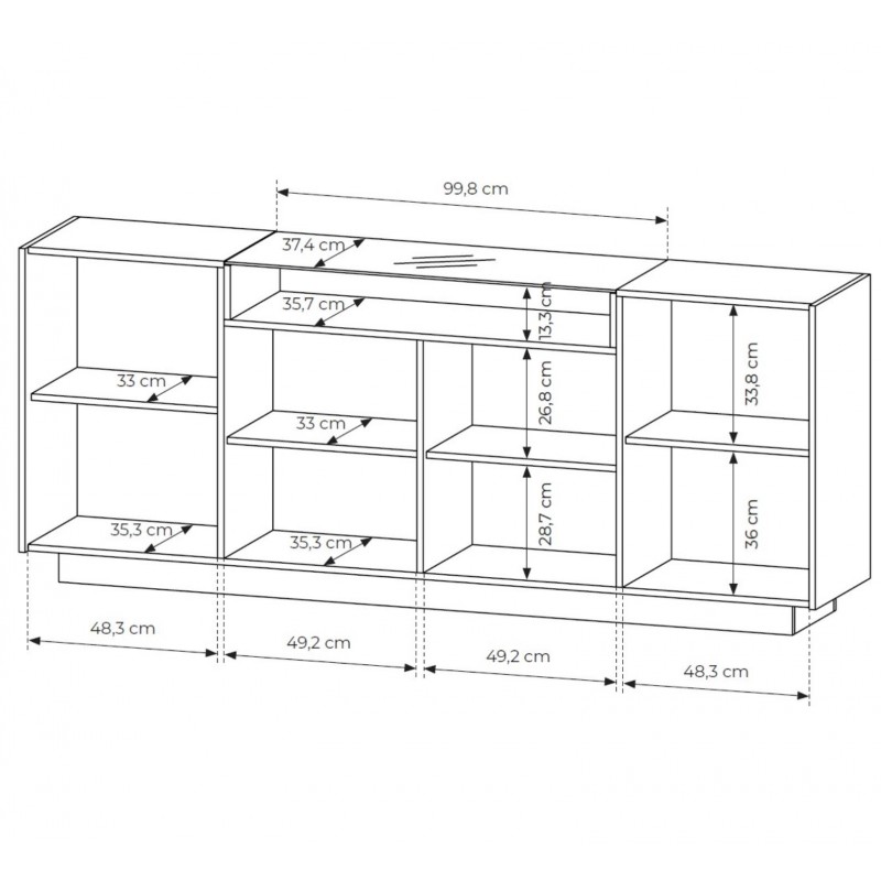 Breite Kommode 203 cm KIRO viertürig mit LED-Beleuchtung Beige + Cremona Eiche 5/9