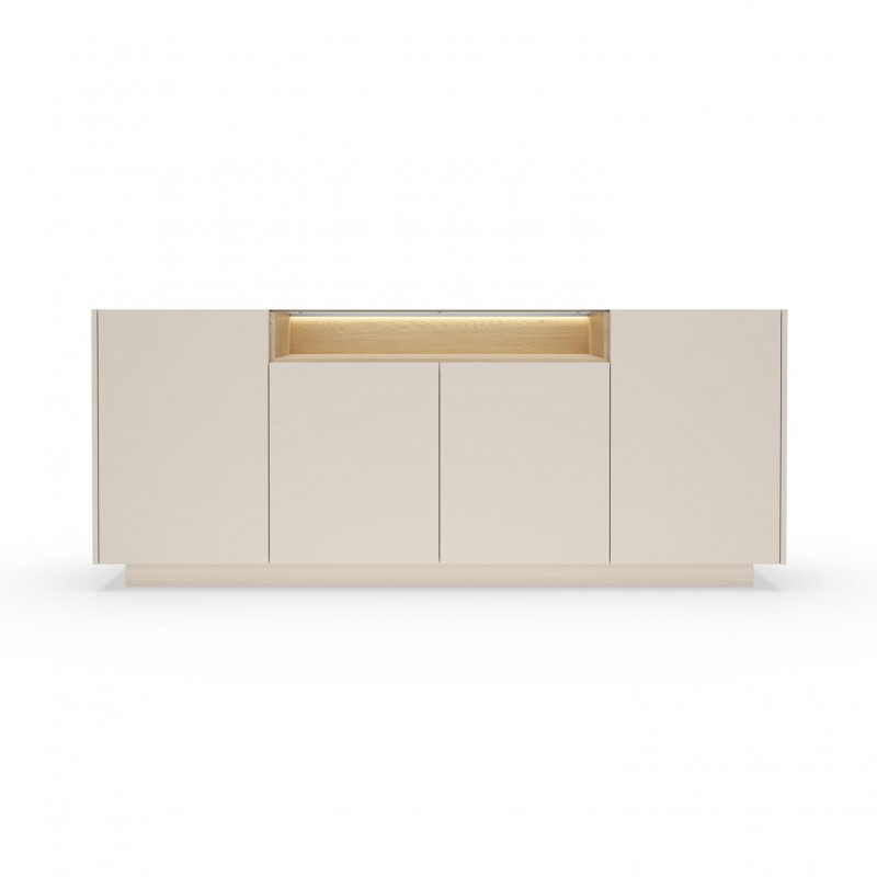 Breite Kommode 203 cm KIRO viertürig mit LED-Beleuchtung Beige + Cremona Eiche 6/9