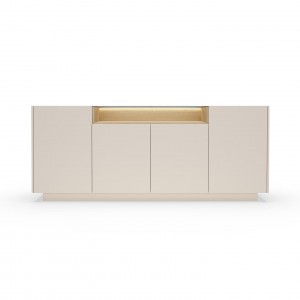 Breite Kommode 203 cm KIRO viertürig mit LED-Beleuchtung Beige + Cremona Eiche 6/9