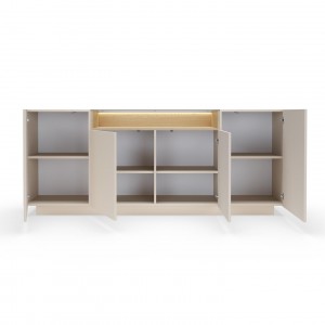 Breite Kommode 203 cm KIRO viertürig mit LED-Beleuchtung Beige + Cremona Eiche 7/9