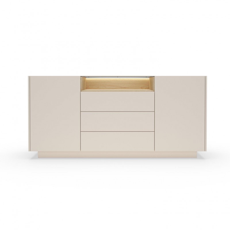 Kommode 176 cm KIRO zweitürig mit Schubladen und LED-Beleuchtung – Beige / Cremona Eiche 7/9