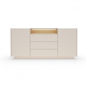 Kommode 176 cm KIRO zweitürig mit Schubladen und LED-Beleuchtung – Beige / Cremona Eiche 7/9