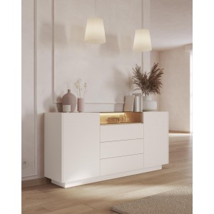 Kommode 176 cm KIRO zweitürig mit Schubladen und LED-Beleuchtung – Beige / Cremona Eiche 3/9