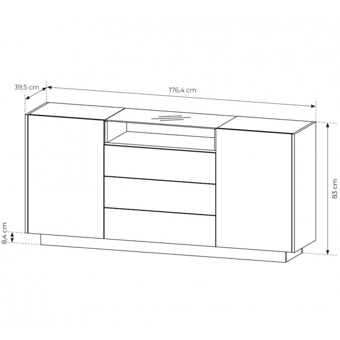 Kommode 176 cm KIRO zweitürig mit Schubladen und LED-Beleuchtung – Beige / Cremona Eiche