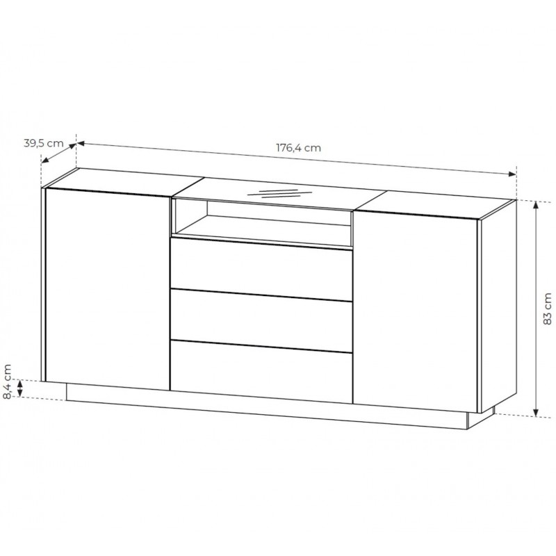 Kommode 176 cm KIRO zweitürig mit Schubladen und LED-Beleuchtung – Beige / Cremona Eiche 4/9