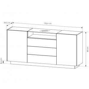 Kommode 176 cm KIRO zweitürig mit Schubladen und LED-Beleuchtung – Beige / Cremona Eiche 4/9