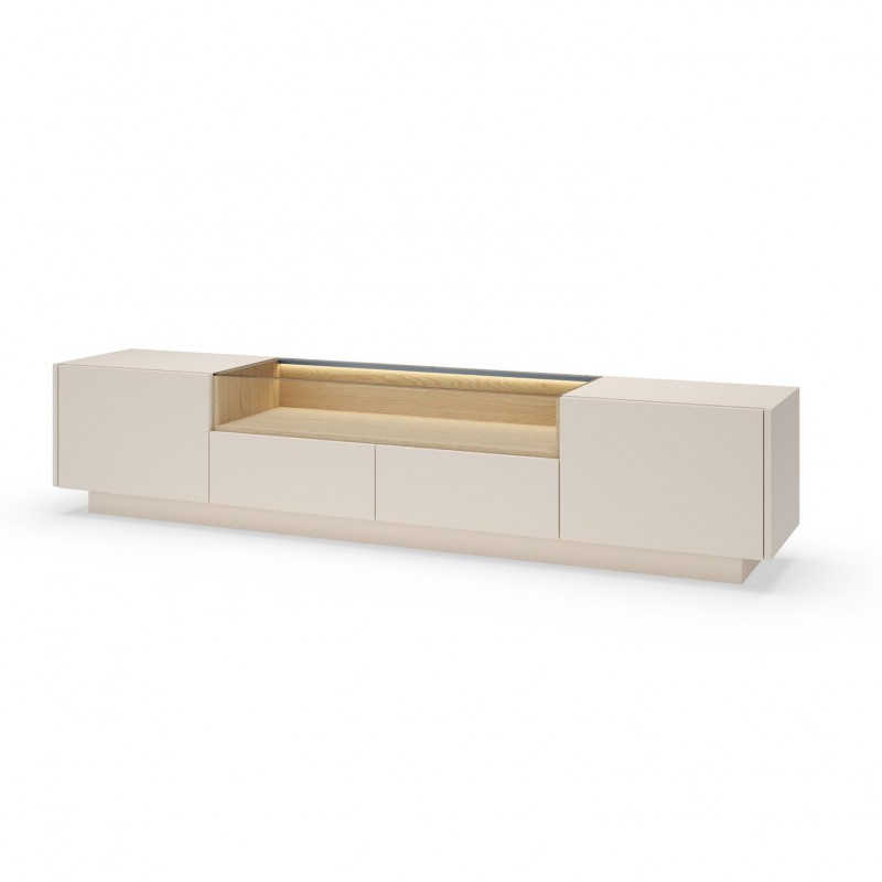 KIRO TV-Lowboard 203 cm mit LED & Glas, 2 Türen 2 Schubladen, Kakao / Eiche 1/9