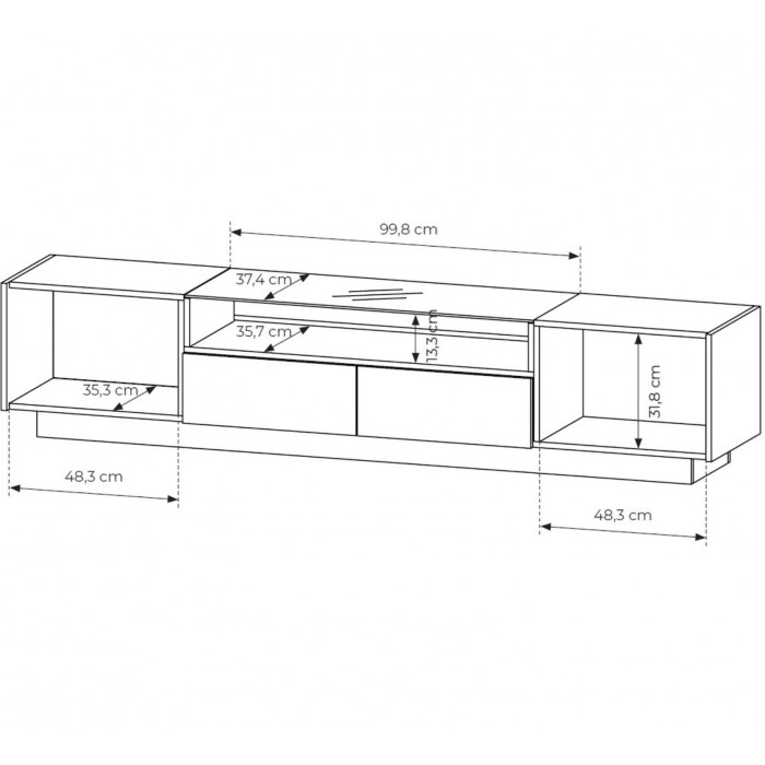 KIRO TV-Lowboard 203 cm mit LED & Glas, 2 Türen 2 Schubladen, Kakao / Eiche