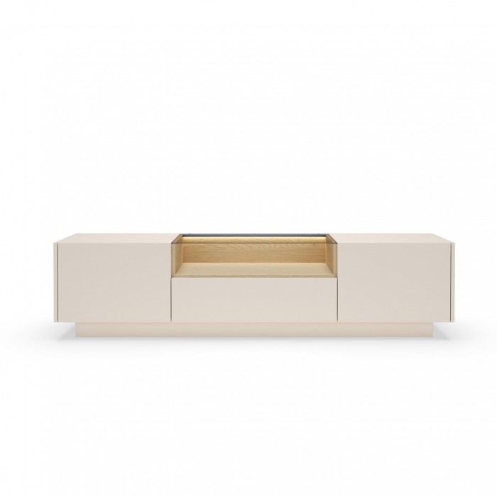 TV-Board 176 cm KIRO TV-Tisch mit Schublade und LED-Beleuchtung – Beige / Cremona Eiche