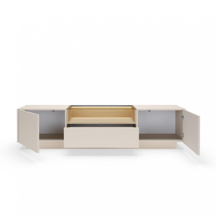 TV-Board 176 cm KIRO TV-Tisch mit Schublade und LED-Beleuchtung – Beige / Cremona Eiche