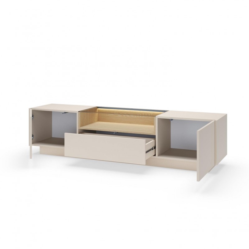 TV-Board 176 cm KIRO TV-Tisch mit Schublade und LED-Beleuchtung – Beige / Cremona Eiche 2/9
