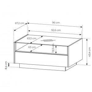 Couchtisch 96x67 cm KIRO mit zwei Schubladen und Glasplatte fürs Wohnzimmer Beige / Cremona Eiche 4/9