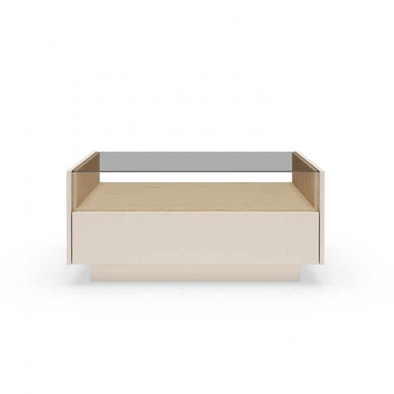 Couchtisch 96x67 cm KIRO mit zwei Schubladen und Glasplatte fürs Wohnzimmer Beige / Cremona Eiche 7/9