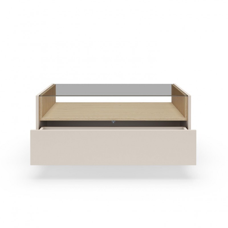 Couchtisch 96x67 cm KIRO mit zwei Schubladen und Glasplatte fürs Wohnzimmer Beige / Cremona Eiche 8/9