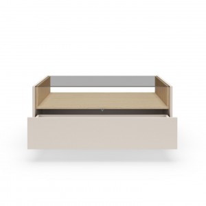 Couchtisch 96x67 cm KIRO mit zwei Schubladen und Glasplatte fürs Wohnzimmer Beige / Cremona Eiche 8/9