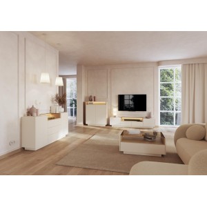 Couchtisch 96x67 cm KIRO mit zwei Schubladen und Glasplatte fürs Wohnzimmer Beige / Cremona Eiche 9/9