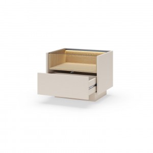 Nachttisch mit LED-Beleuchtung KIRO 53cm Glasplatte Nachtschrank mit Schublade Beige / Cremona Eiche 2/9