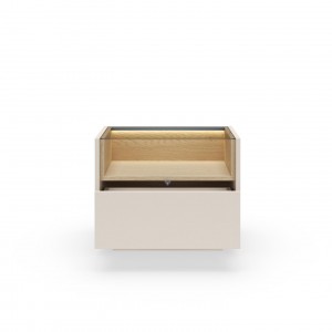 Nachttisch mit LED-Beleuchtung KIRO 53cm Glasplatte Nachtschrank mit Schublade Beige / Cremona Eiche 7/9