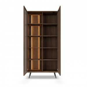 Zweitürige LED-Vitrine FARO 93,5x196 cm – Eleganter Glasschrank Eiche Braun mit Soft-Close und Push-to-Open für Wohnzimmer 3/9