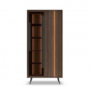 Zweitürige LED-Vitrine FARO 93,5x196 cm – Eleganter Glasschrank Eiche Braun mit Soft-Close und Push-to-Open für Wohnzimmer 4/9