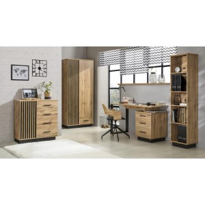 Kleiderschrank Lamelo 90 cm mit Schublade Drehtürenschrank Lamellentüren Eiche Wotan Schwarz Matt Modern 5/9