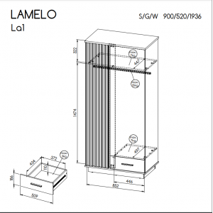 Kleiderschrank Lamelo 90 cm mit Schublade Drehtürenschrank Lamellentüren Eiche Wotan Schwarz Matt Modern 6/9