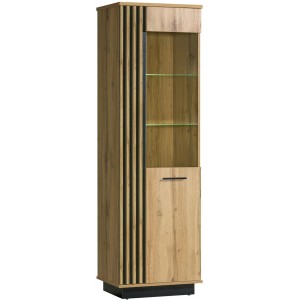 Vitrine Lamelo 60 cm mit LED Beleuchtung Glasschrank Standvitrine Lamellentüren Eiche Wotan Schwarz Matt Modern 1/9