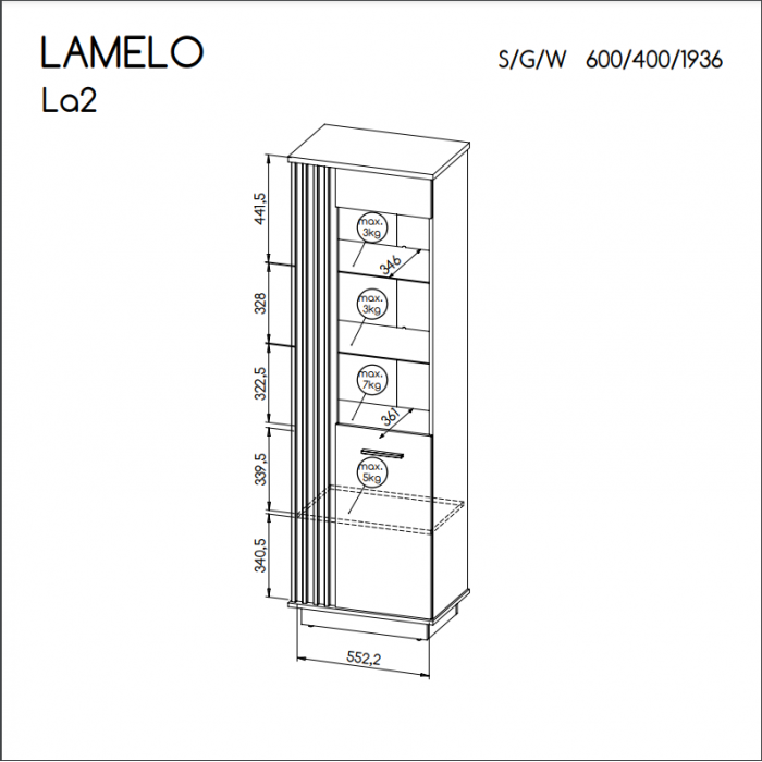 Vitrine Lamelo 60 cm mit LED Beleuchtung Glasschrank Standvitrine Lamellentüren Eiche Wotan Schwarz Matt Modern