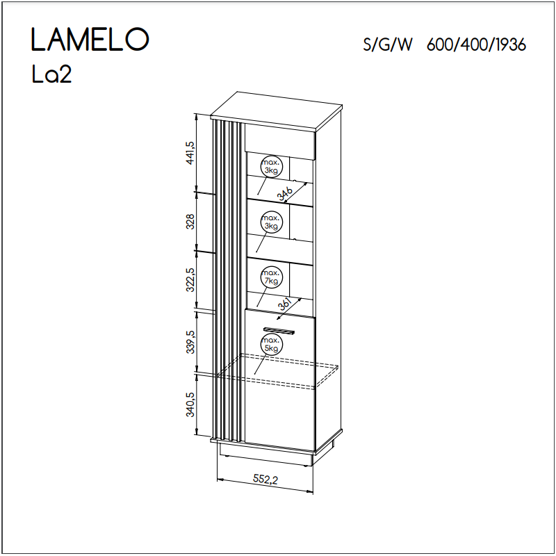 Vitrine Lamelo 60 cm mit LED Beleuchtung Glasschrank Standvitrine Lamellentüren Eiche Wotan Schwarz Matt Modern 6/9