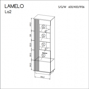 Vitrine Lamelo 60 cm mit LED Beleuchtung Glasschrank Standvitrine Lamellentüren Eiche Wotan Schwarz Matt Modern 6/9