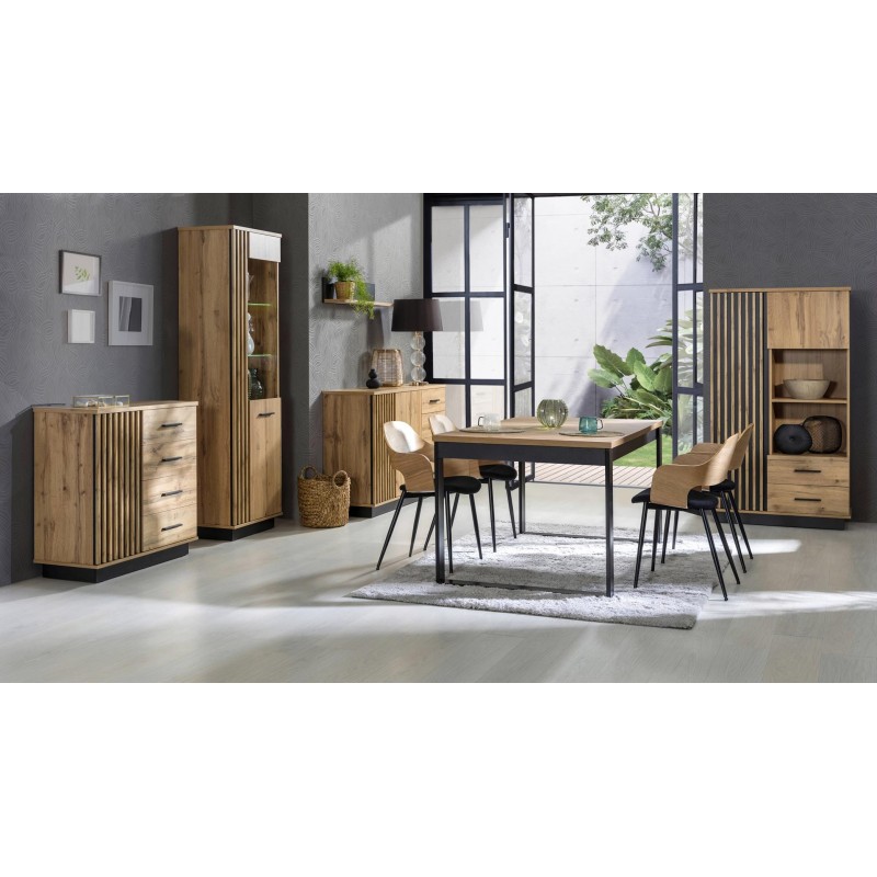 BETTSO Bücherregal Lamelo 90 cm Standregal mit Türen Schrank Eiche Wotan Schwarz Matt 4/9