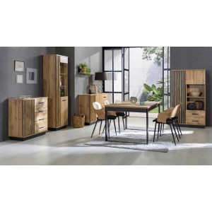 BETTSO Bücherregal Lamelo 90 cm Standregal mit Türen Schrank Eiche Wotan Schwarz Matt 4/9