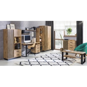 BETTSO Bücherregal Lamelo 90 cm Standregal mit Türen Schrank Eiche Wotan Schwarz Matt 6/9