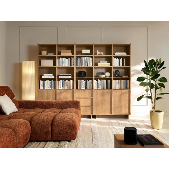 SUNA Bücherregal 98 cm breit Japandi Design Schrank Eiche Caramel grifflos 200 cm hoch