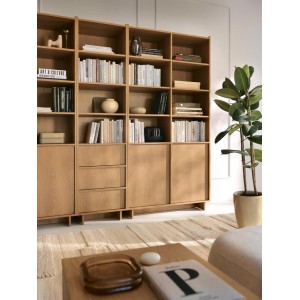 SUNA Bücherregal 98 cm breit Japandi Design Schrank Eiche Caramel grifflos 200 cm hoch 3/9