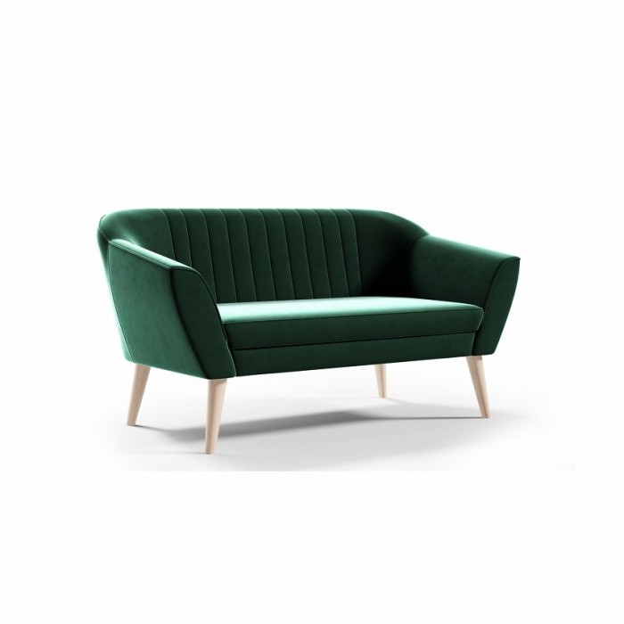 Modernes Polstersofa 2-Sitzer PIRS 2 aus Riviera-Samt mit Ziernähten – Grün 140 cm