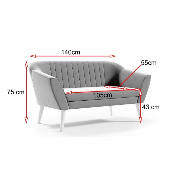 Modernes Polstersofa 2-Sitzer PIRS 2 aus Riviera-Samt mit Ziernähten – Grün 140 cm