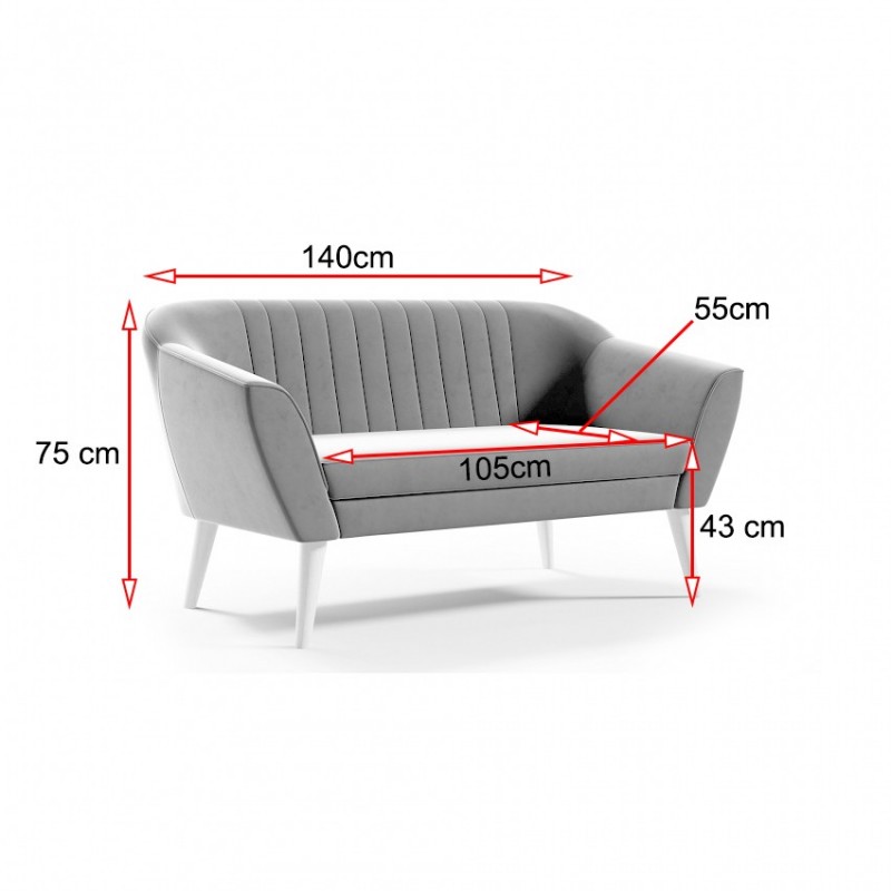 2-Sitzer Polstersofa PIRS 2 aus Riviera-Samt mit Ziernähten – Rosa 2/9