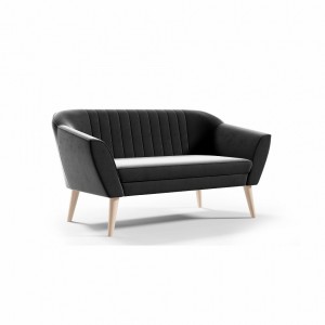Freistehende Zweisitzer Couch PIRS 2 140 cm mit Holzbeinen – Schwarz 1/9