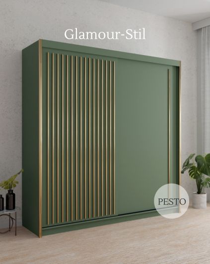 Exklusive PESTO Glamour-Stil Kleiderschrank in Gr&uuml;n mit goldenen Akzenten f&uuml;r luxuri&ouml;se Schlafzimmer